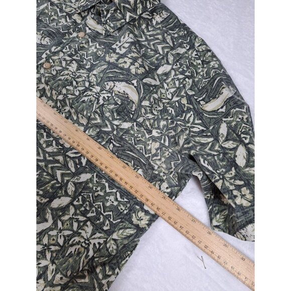 GH Bass Earth Shirt Mens L Casual Batik Fish Green Short Sleeve Dad Vacay - Picture 6 of 9